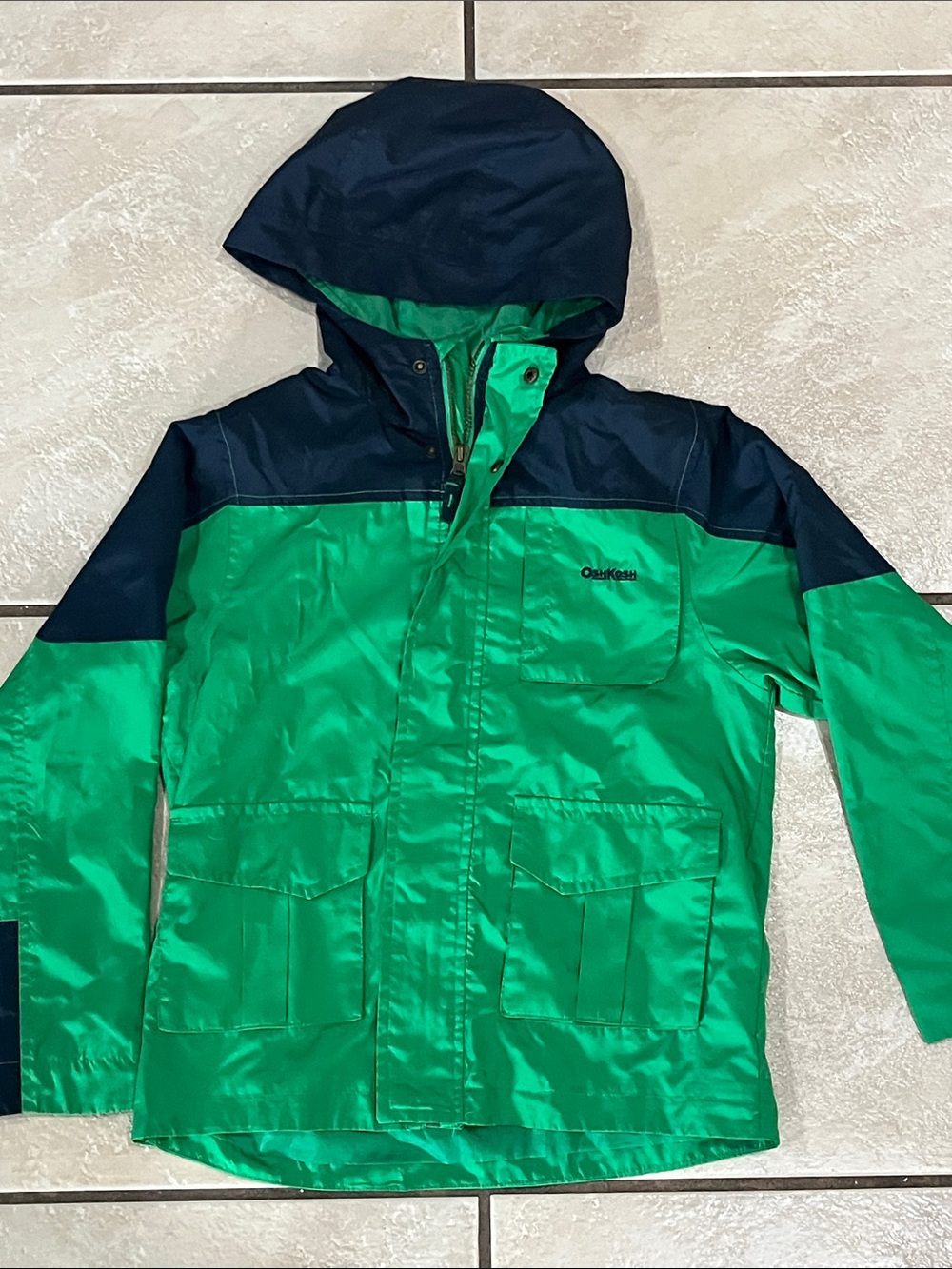 OshKosh B'gosh Green and Navy Hooded Raincoat